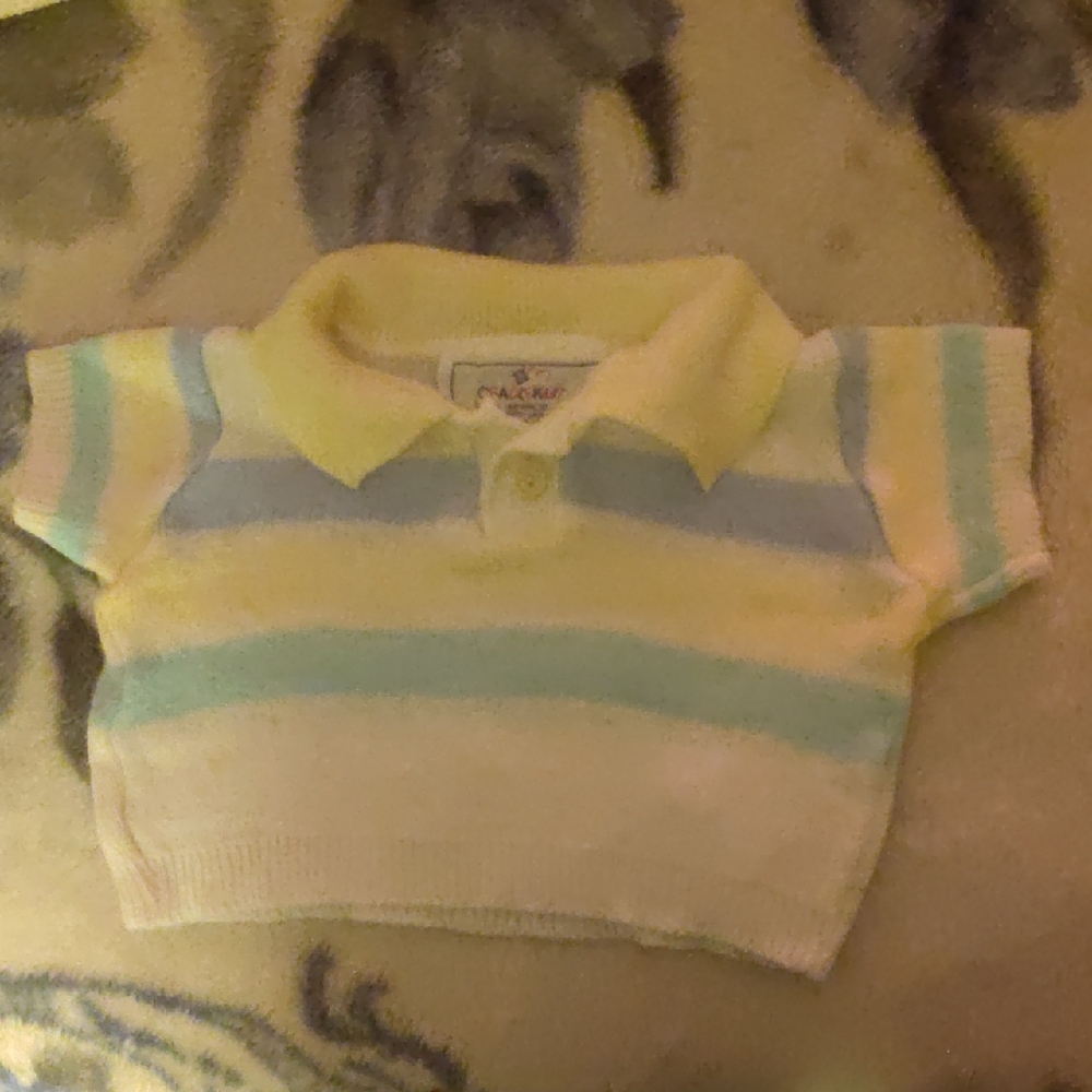 CradleKnit Kids Knitted Polo in Soft Pastel Stripes. Size newborn - 6 months